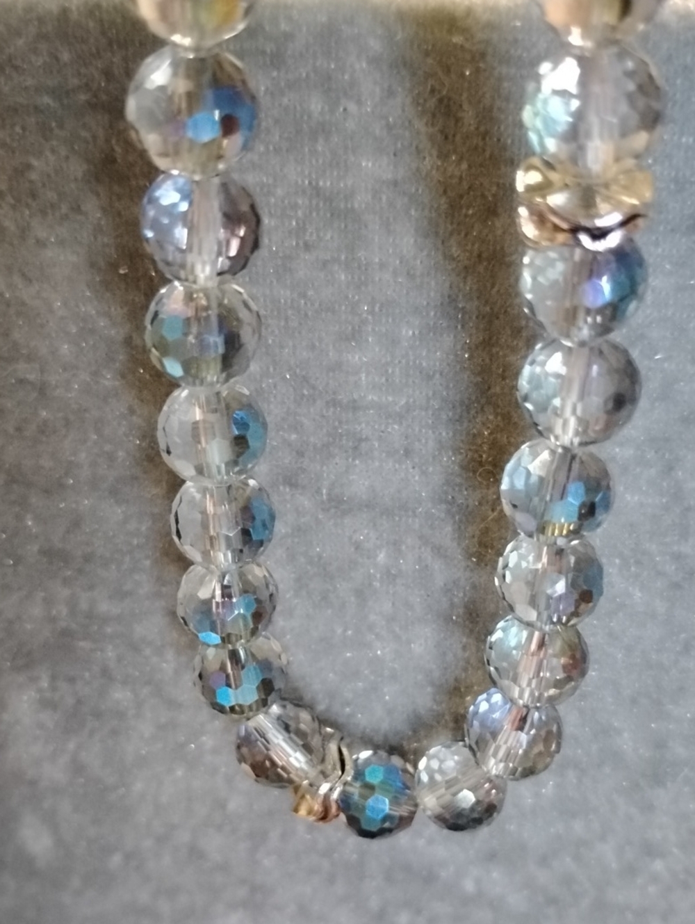 Handcrafted Faceted Round AB Beaded Bracelet - Blue Iridescent,Silver Accents